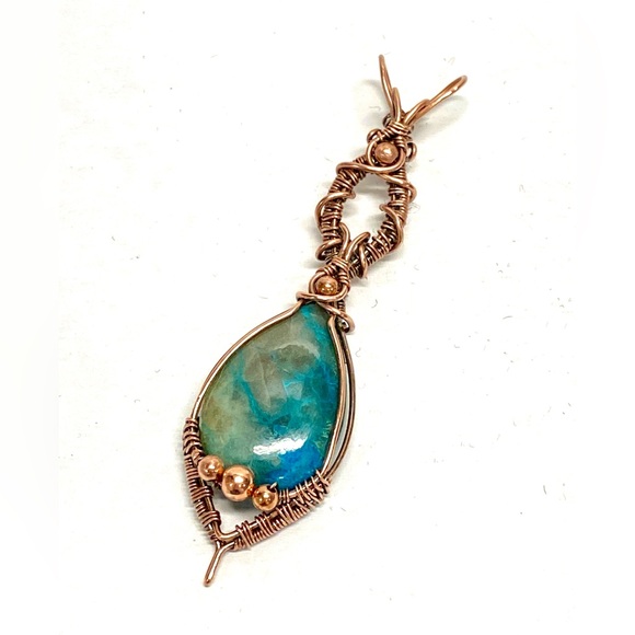 HANDCRAFTED Chrysocolla Hand Wrapped Oxidized Pure Copper Statement Pendant - Picture 6 of 10